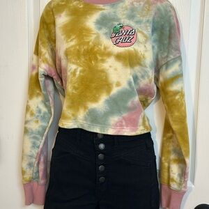 Santa Cruz Skateboards Women's Tie-Dye Crop Sweatshirt - Pink, Green, Yellow